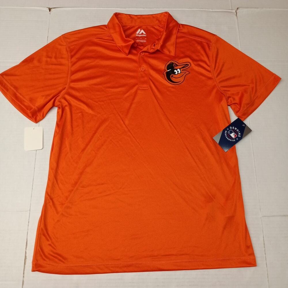 Majestic Baltimore Orioles Polo Shirt Men's L Large Orange MLB Baseball